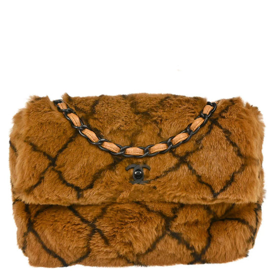 Chanel 2000-2001 Rabbit Fur Straight Flap Shoulder Bag