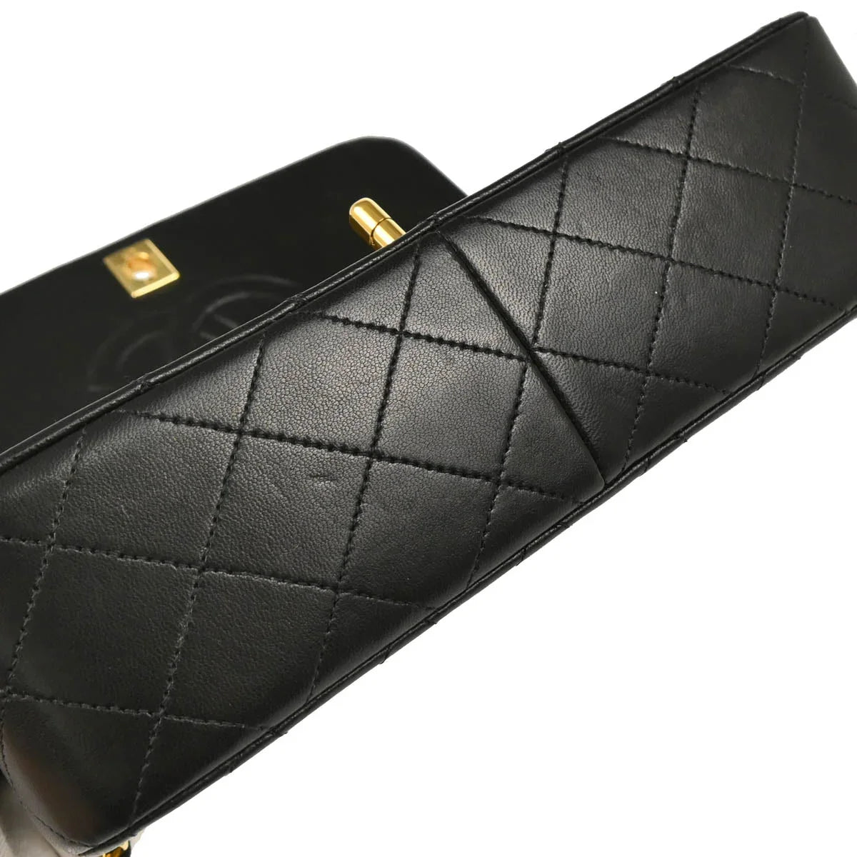 Chanel 1989-1991 Black Lambskin Turnlock Small Full Flap Shoulder Bag