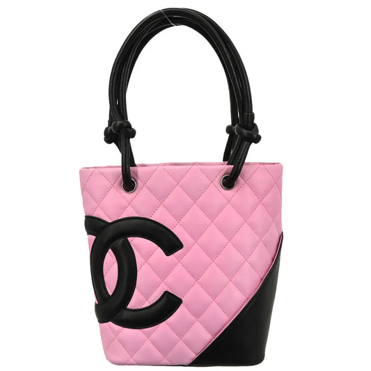 Chanel 2003-2004 Pink Black Calfskin Cambon Ligne Tote Handbag