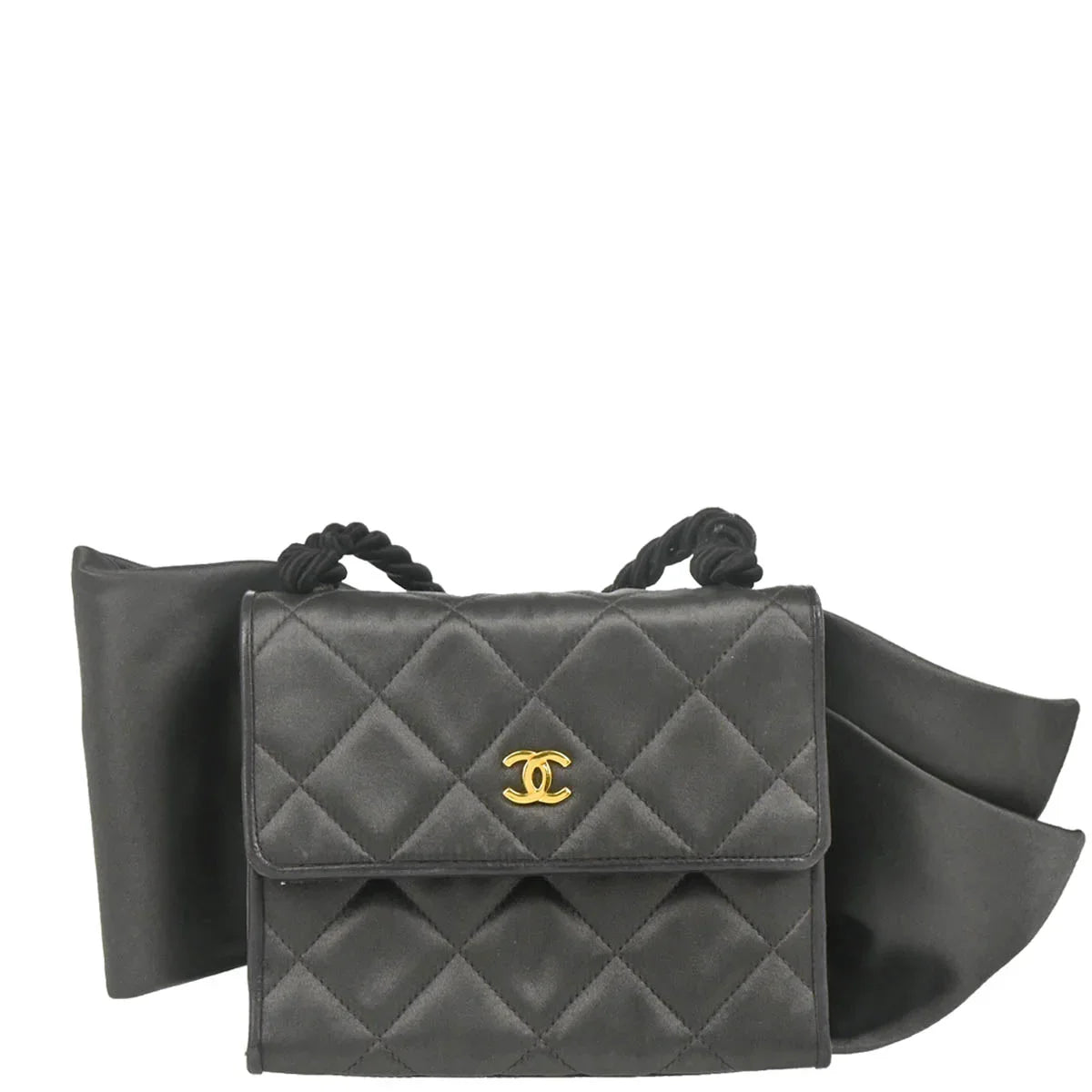 Chanel 1991-1994 Gray Satin Straight Flap Shoulder Bag