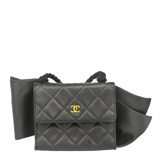 Chanel 1991-1994 Gray Satin Straight Flap Shoulder Bag