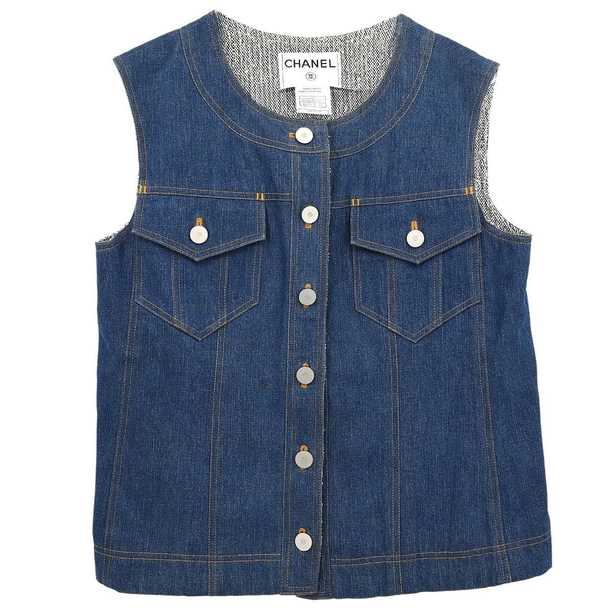 Chanel Sleeveless Vest Denim Jacket Blue #40