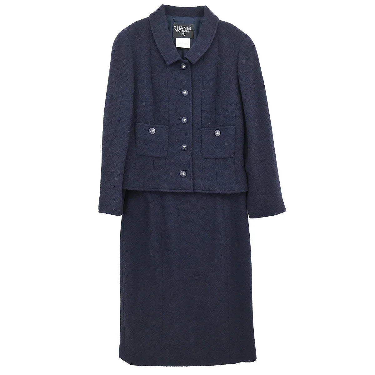 Chanel Setup Suit Jacket Skirt Navy #38