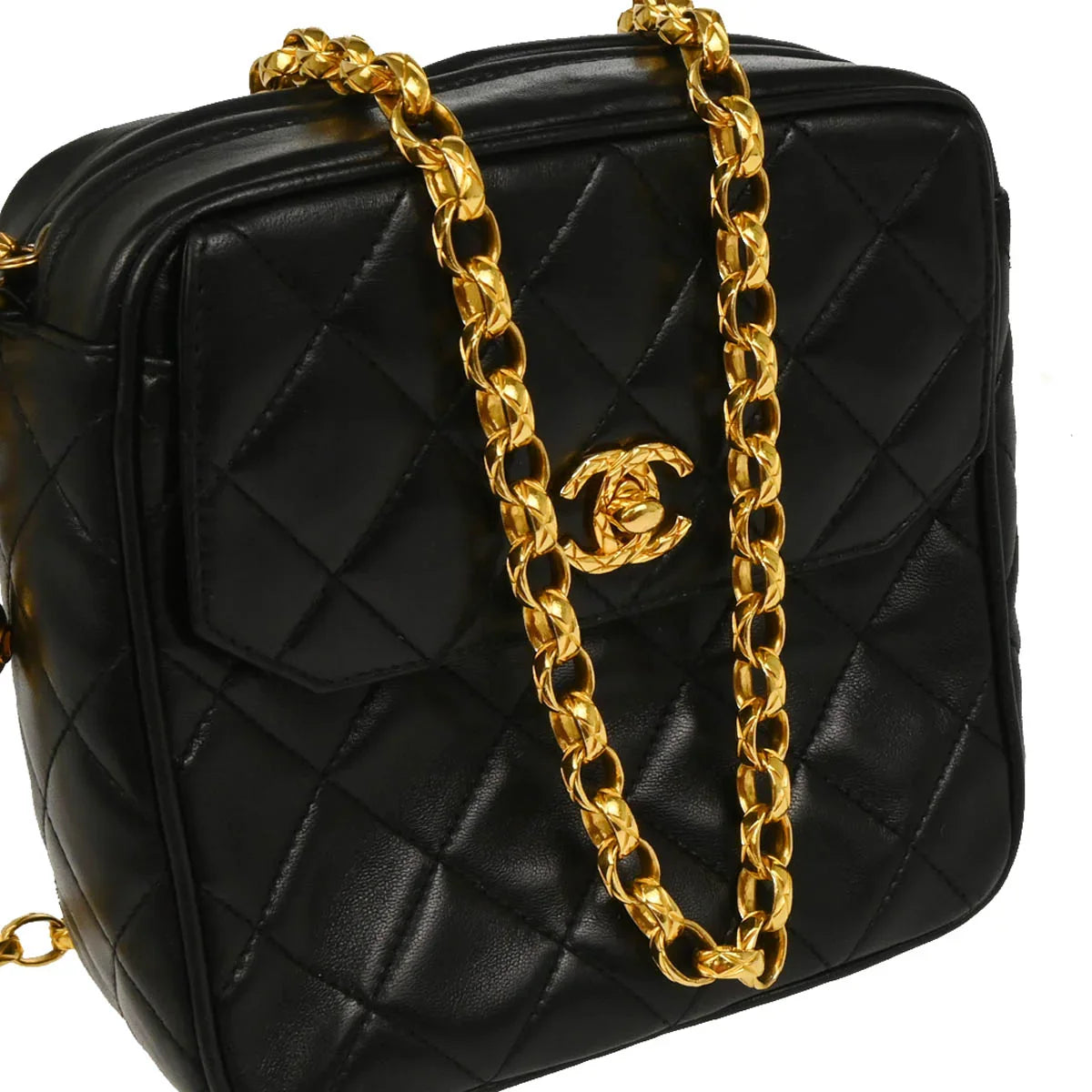 Chanel 1991-1994 Black Lambskin Camera Bag Mini