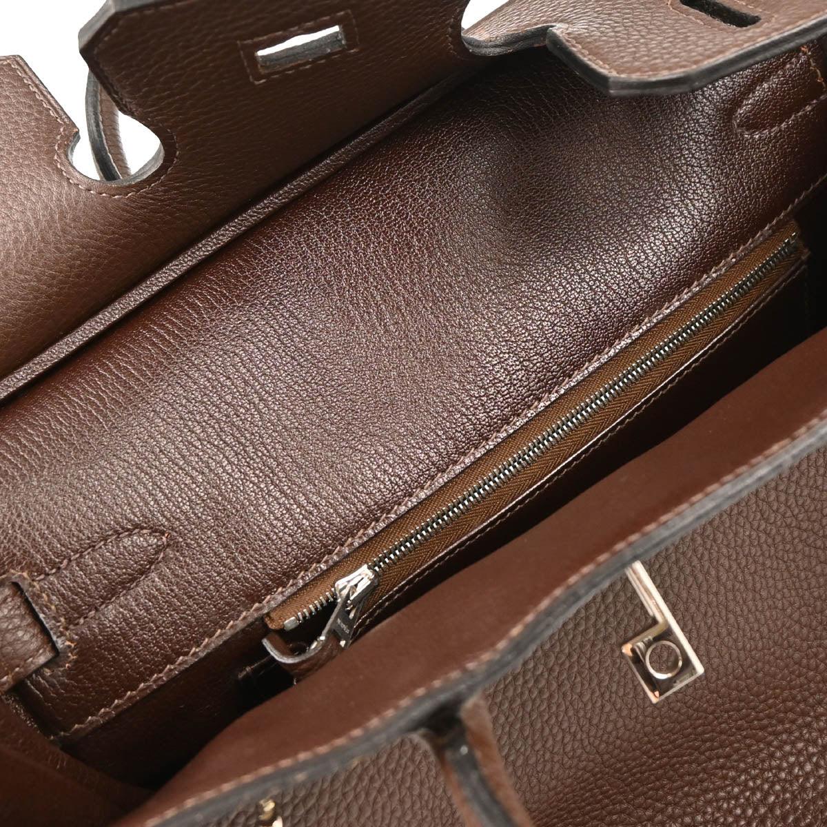 Hermes 2004 Chocolat Togo Haut a Courroies 28 Handbag