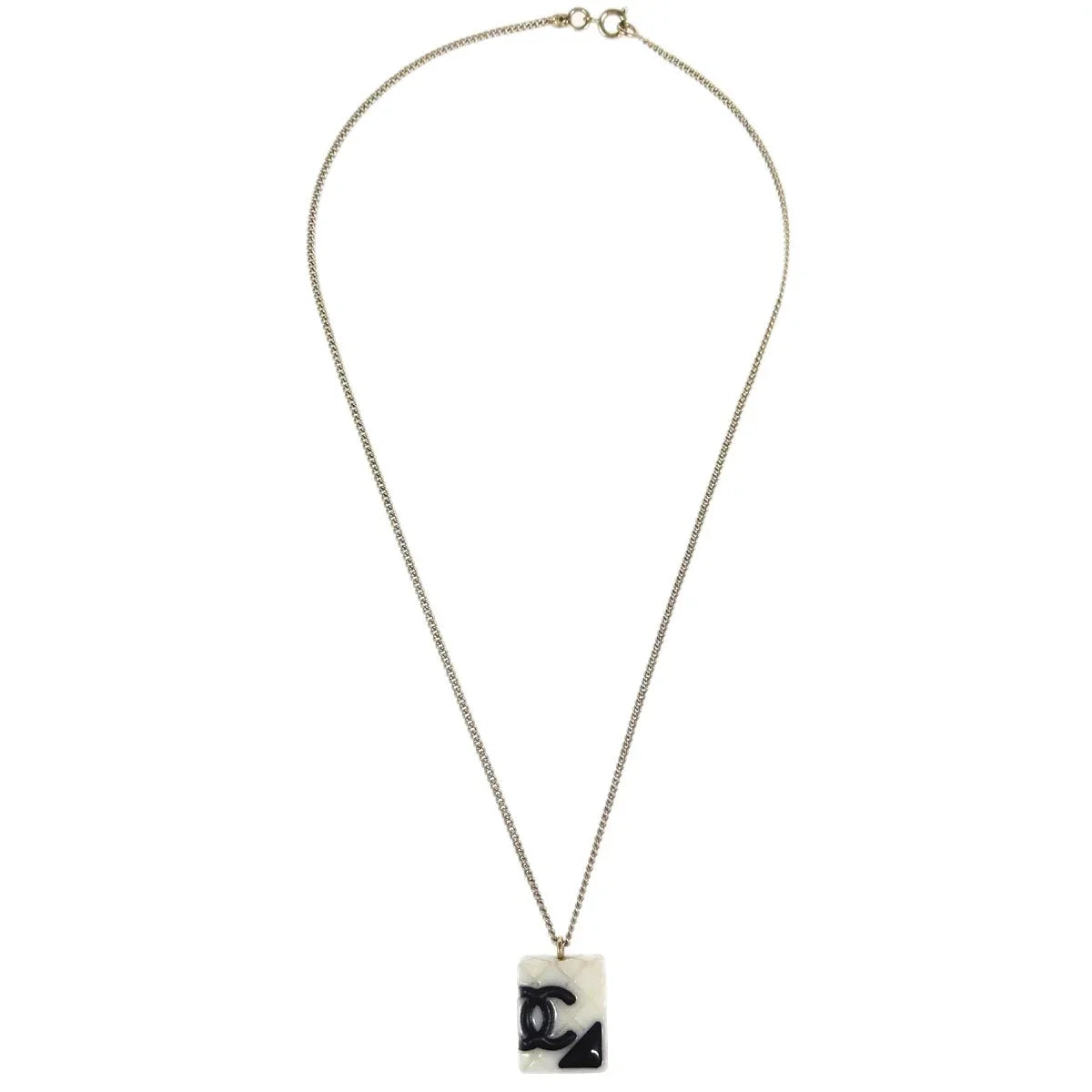 Chanel Cambon Ligne Chain Necklace Pendant Gold White 05C