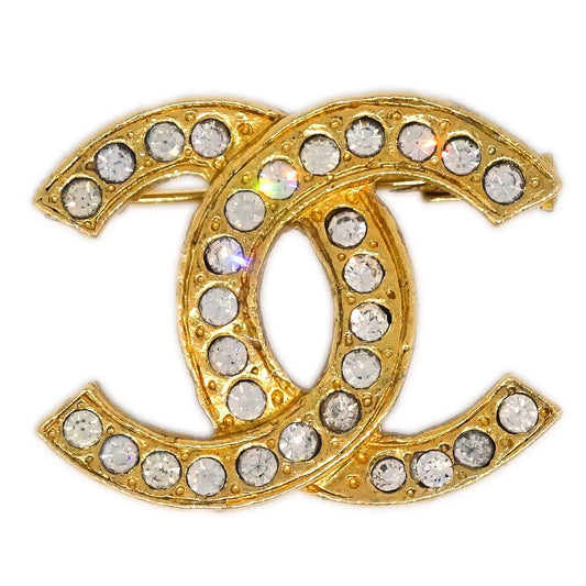 Chanel CC Brooch Pin Gold Rhinestone