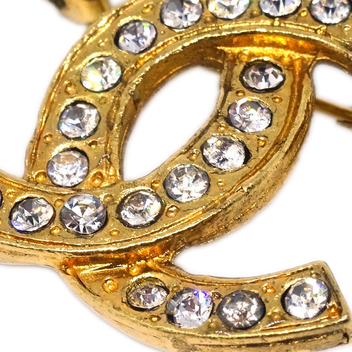 Chanel CC Brooch Pin Gold Rhinestone