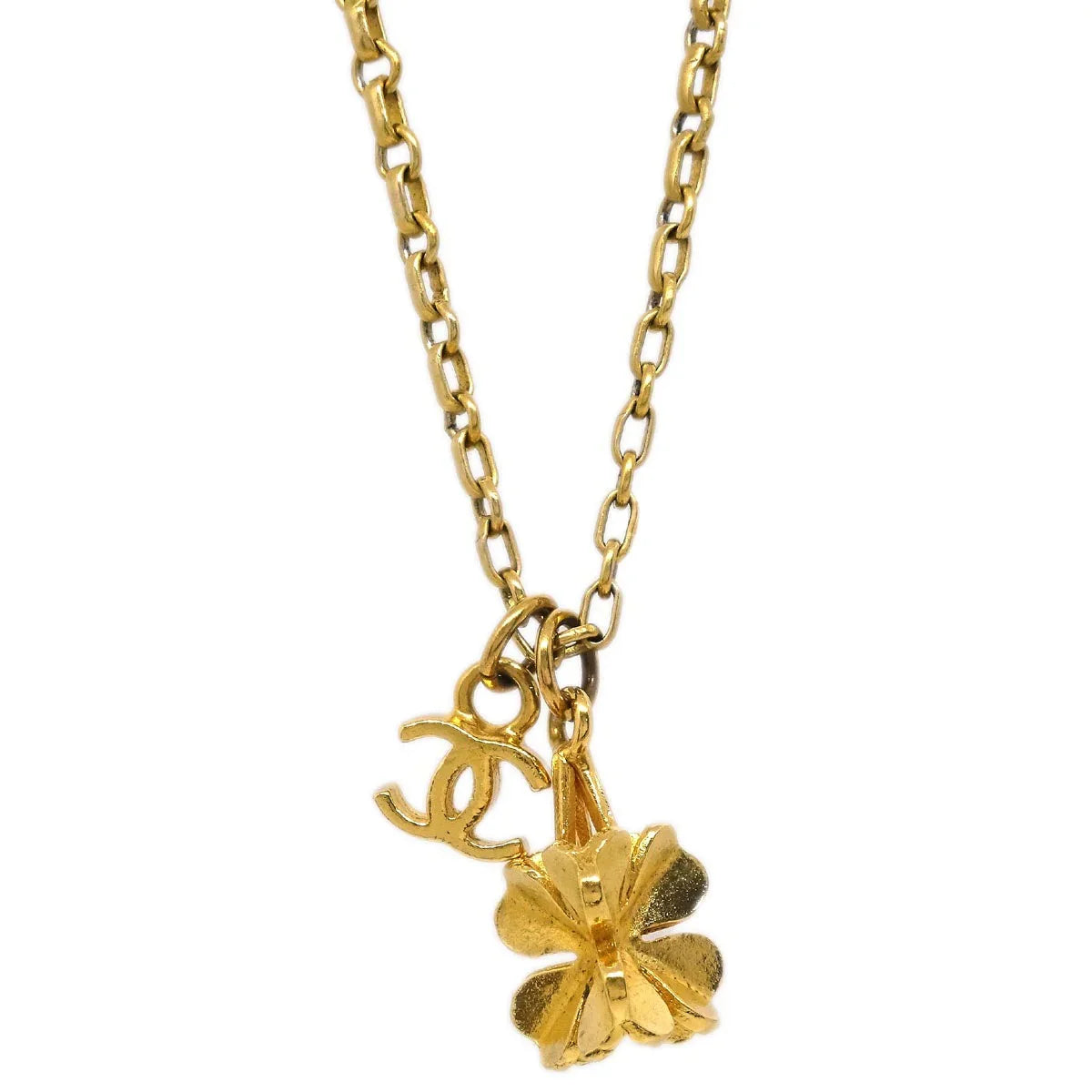 Chanel Clover Pendant Necklace Gold 01A