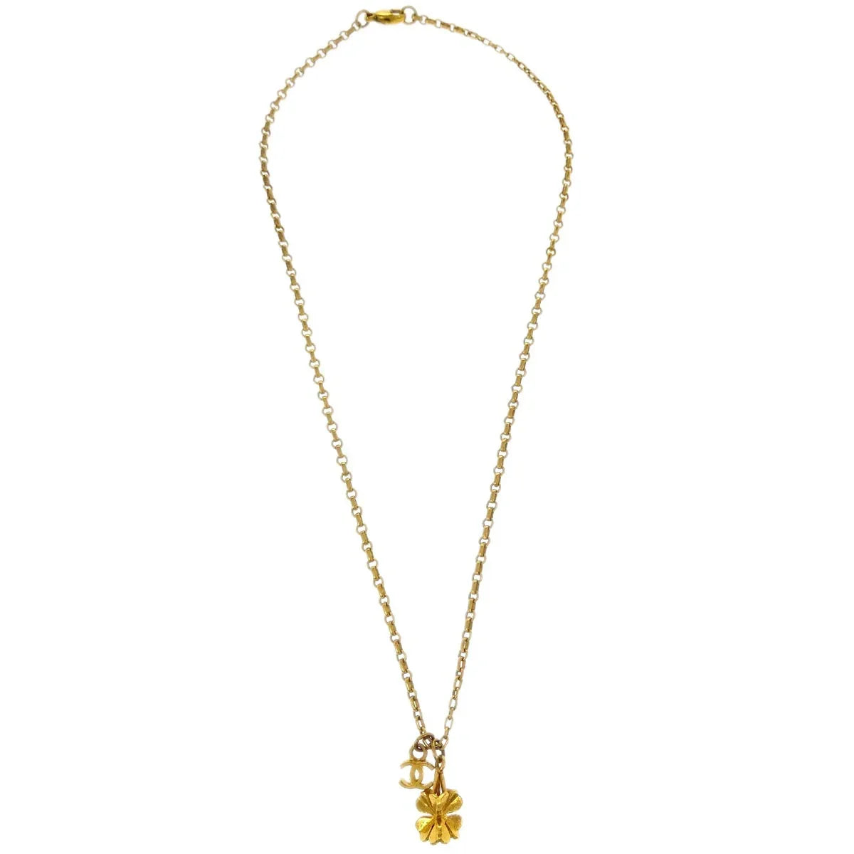 Chanel Clover Pendant Necklace Gold 01A