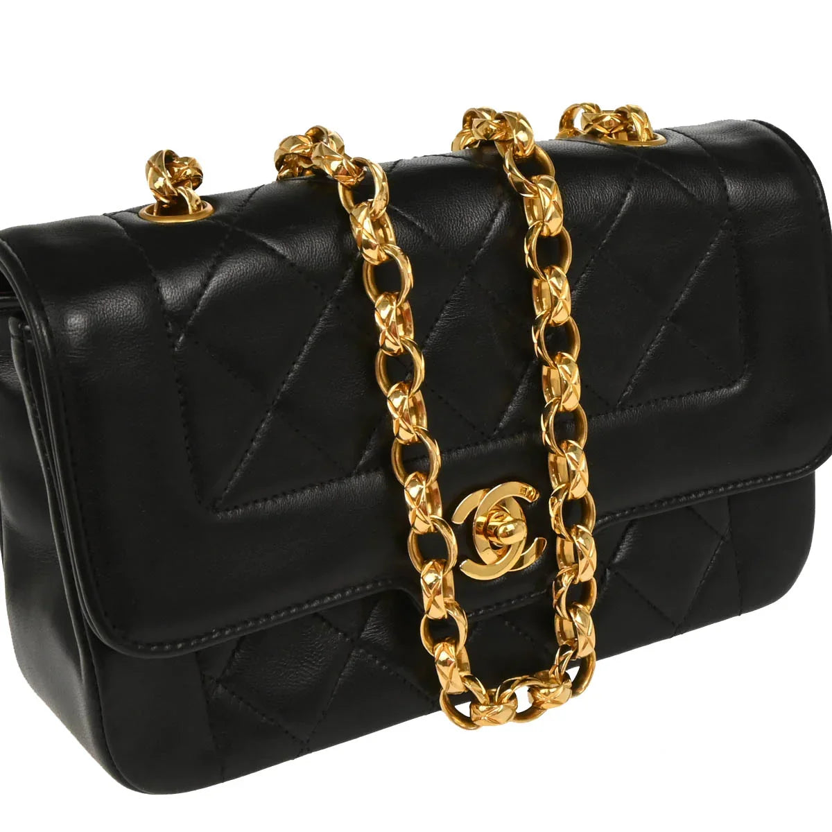 Chanel 1991-1994 Black Lambskin Single Flap Shoulder Bag