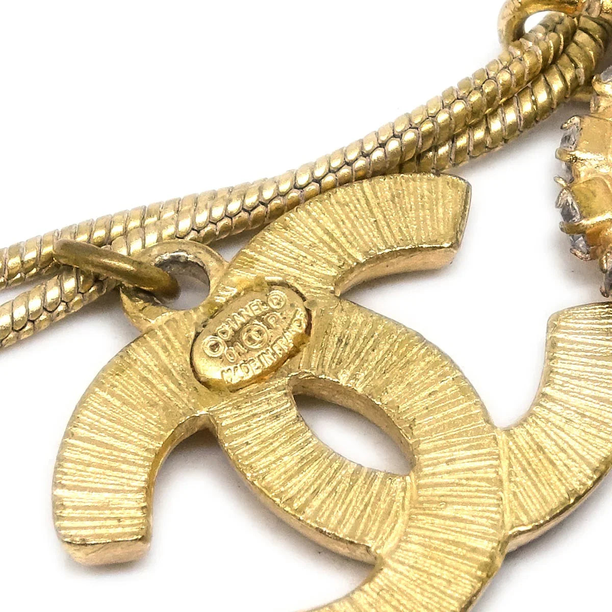 Chanel Heart CC Chain Bracelet Gold Rhinestone 01P