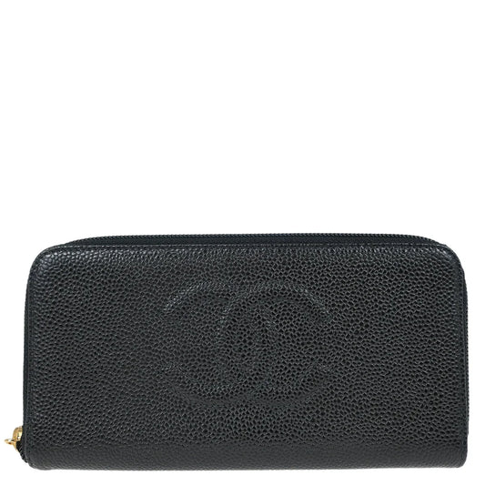Chanel 2003-2004 Black Caviar Long Wallet Purse