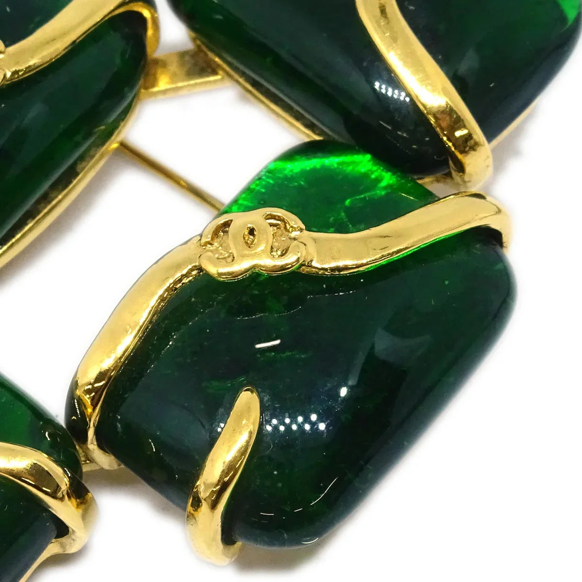 Chanel Gripoix Brooch Pin Gold Green 94P