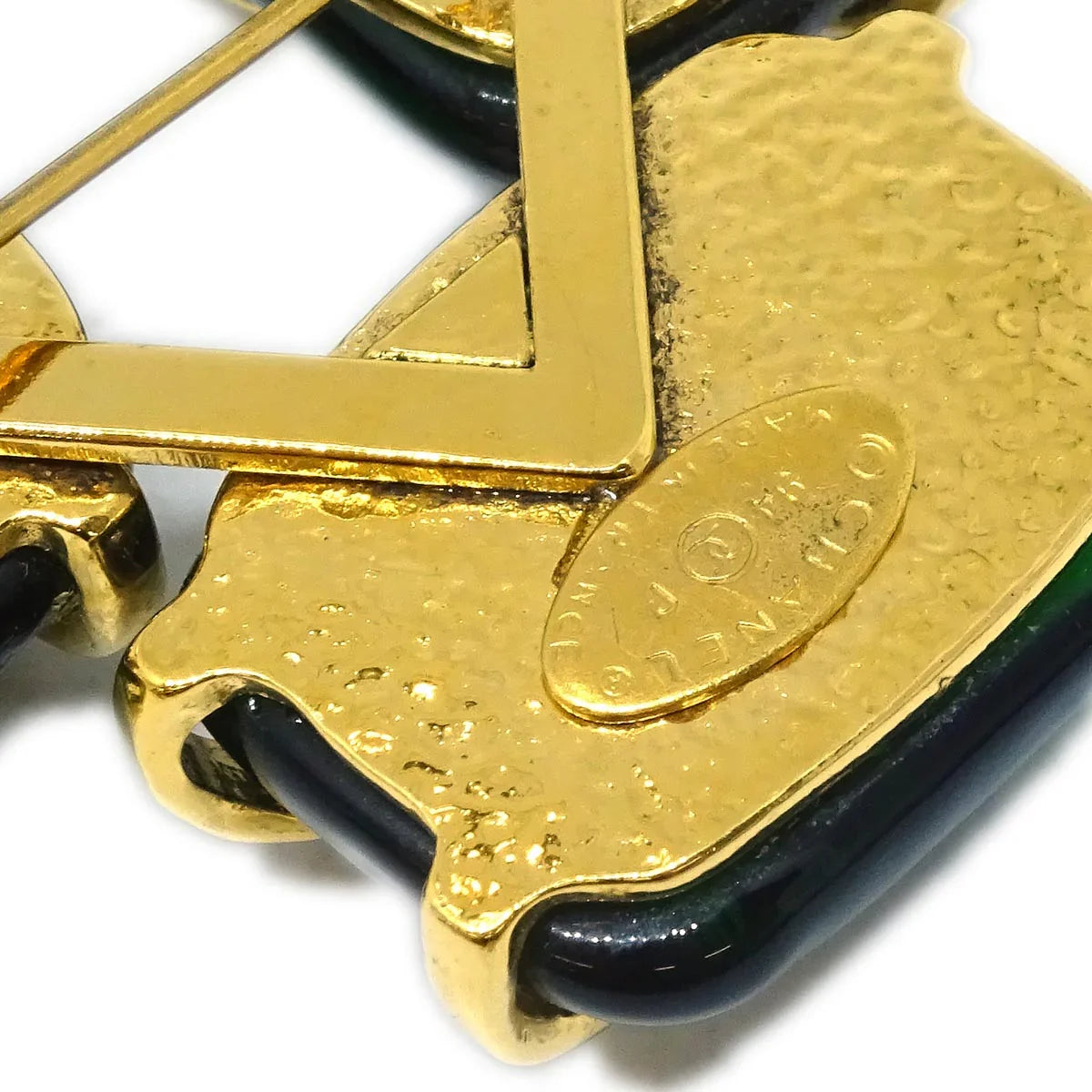 Chanel Gripoix Brooch Pin Gold Green 94P