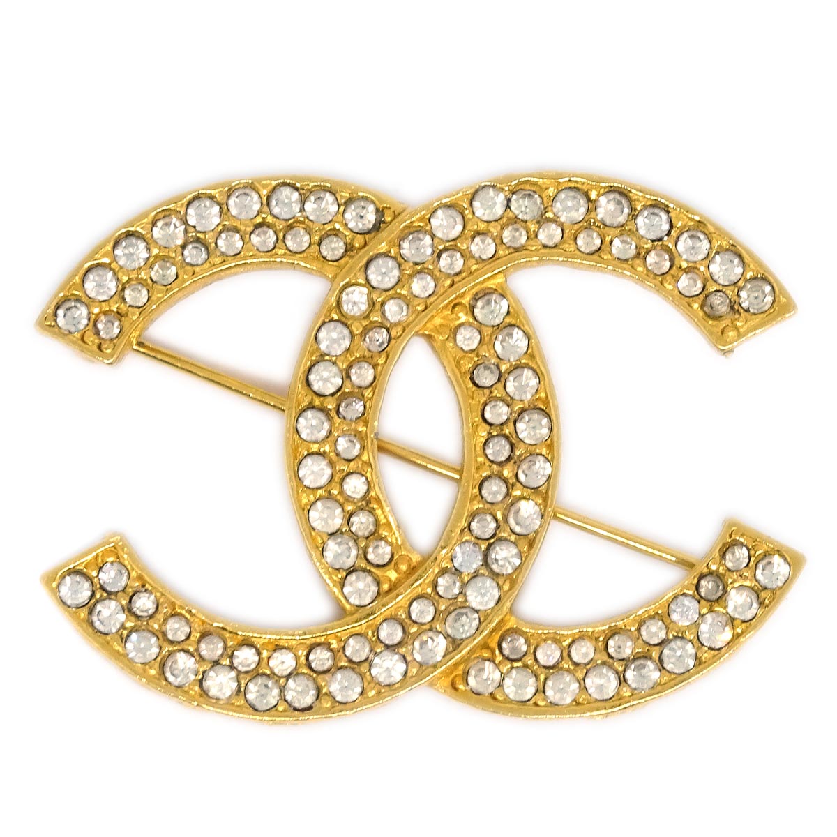 Chanel CC Brooch Pin Gold Rhinestone 174