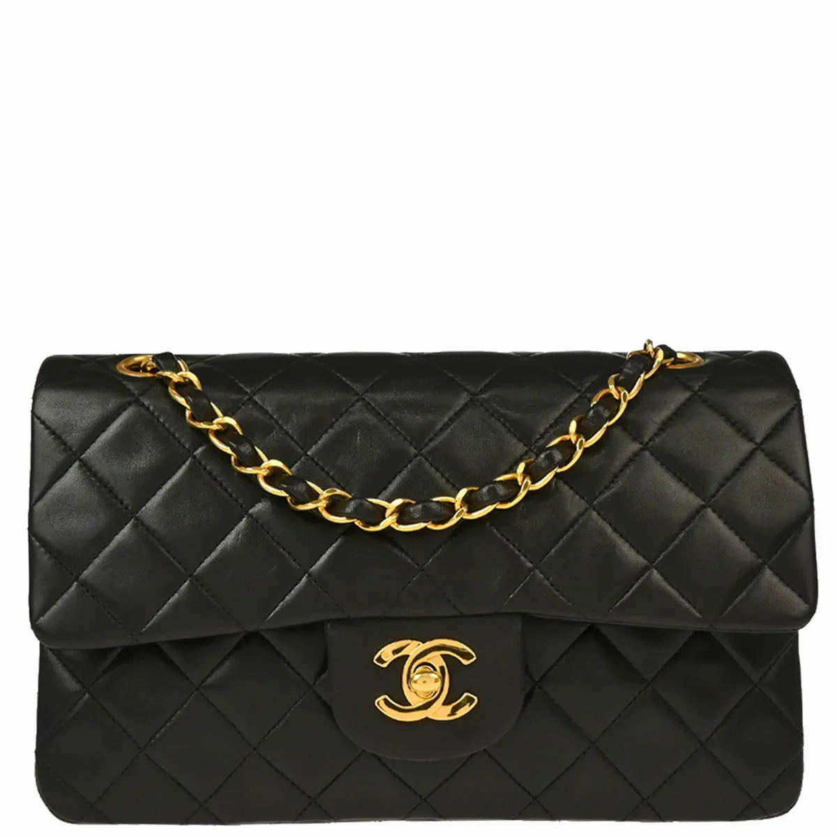 Chanel 1991-1994 Black Lambskin Small Classic Double Flap Shoulder Bag