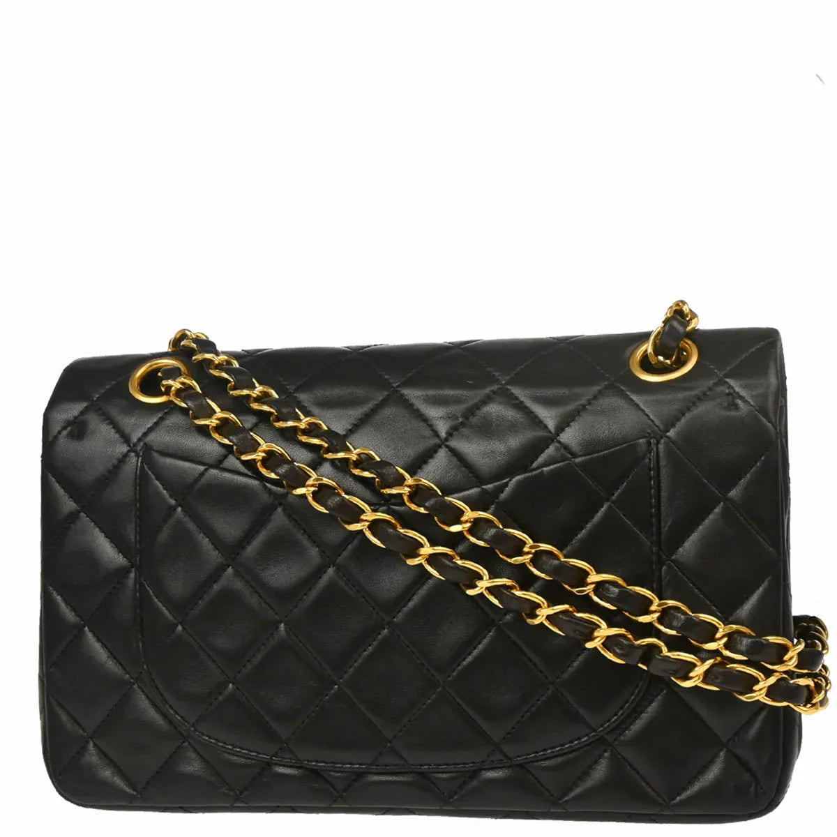 Chanel 1991-1994 Black Lambskin Small Classic Double Flap Shoulder Bag