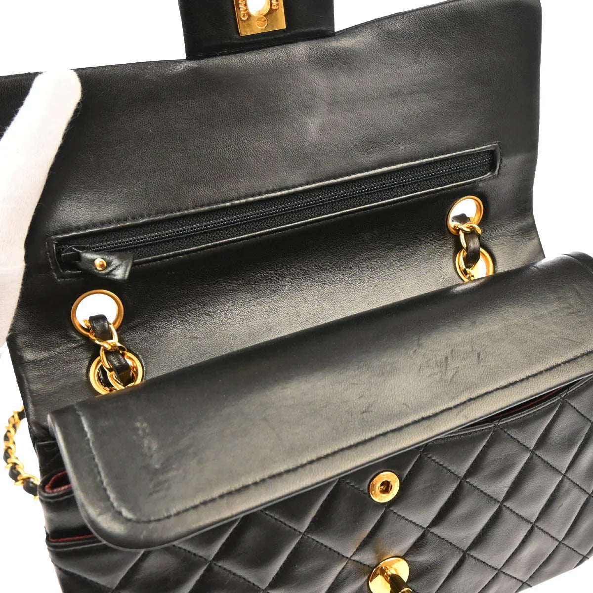 Chanel 1991-1994 Black Lambskin Small Classic Double Flap Shoulder Bag