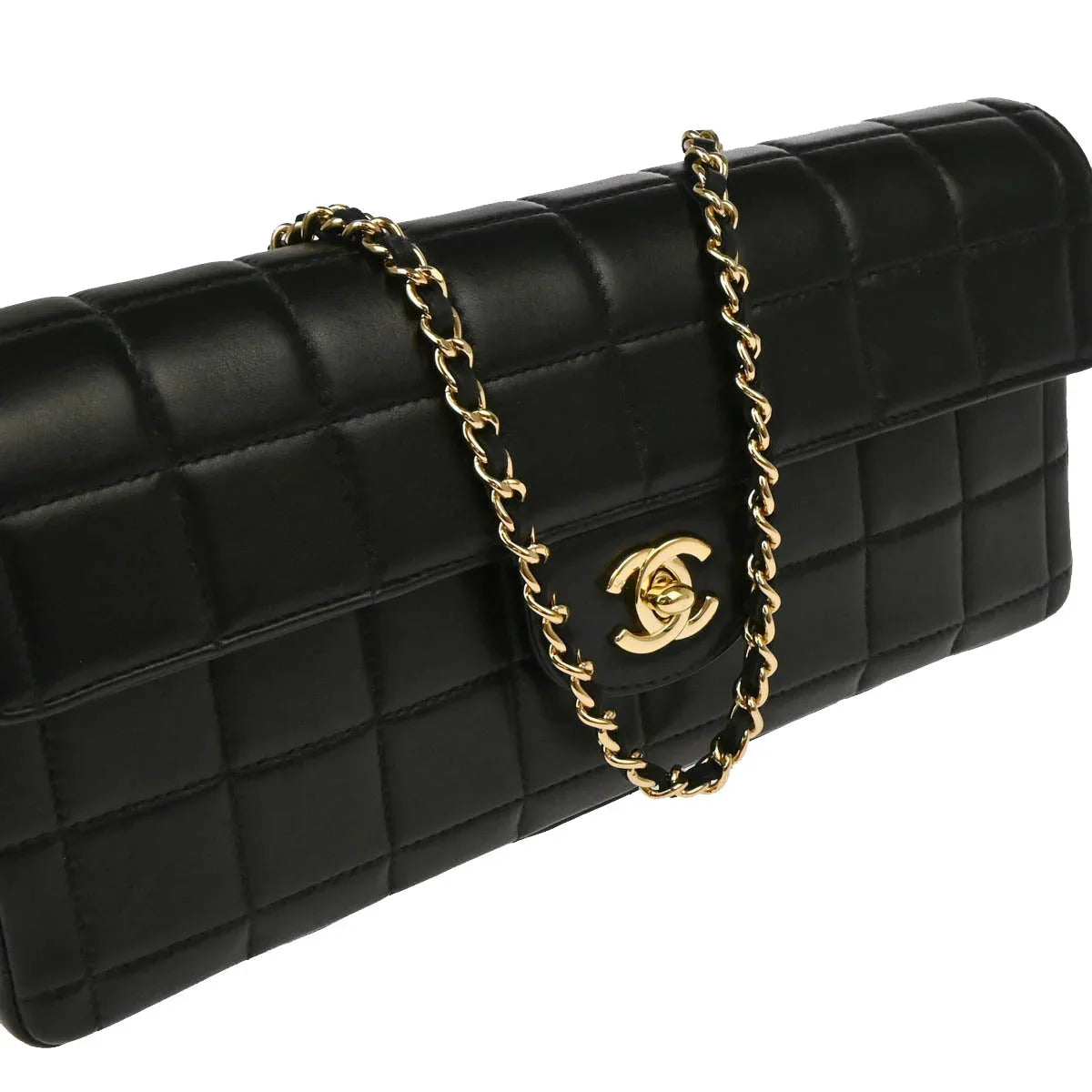 Chanel 2003-2004 Black Lambskin East West Choco Bar Shoulder Bag