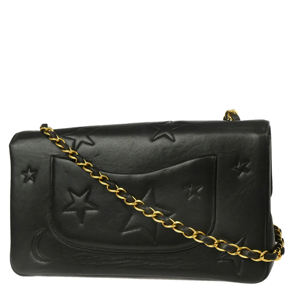 Chanel 1994-1996 Black Lambskin Star Stitch Classic Single Flap Medium