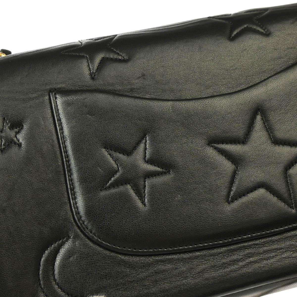 Chanel 1994-1996 Black Lambskin Star Stitch Classic Single Flap Medium