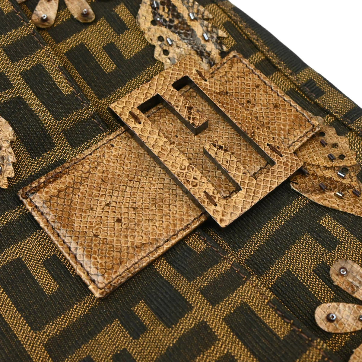 Fendi 2000s * Python Beads Zucca Baguette Handbag