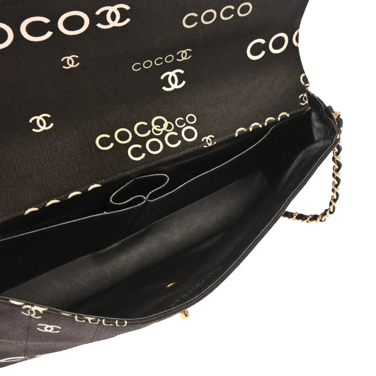 Chanel 2000-2001 Black Canvas COCO East West Choco Bar Shoulder Bag