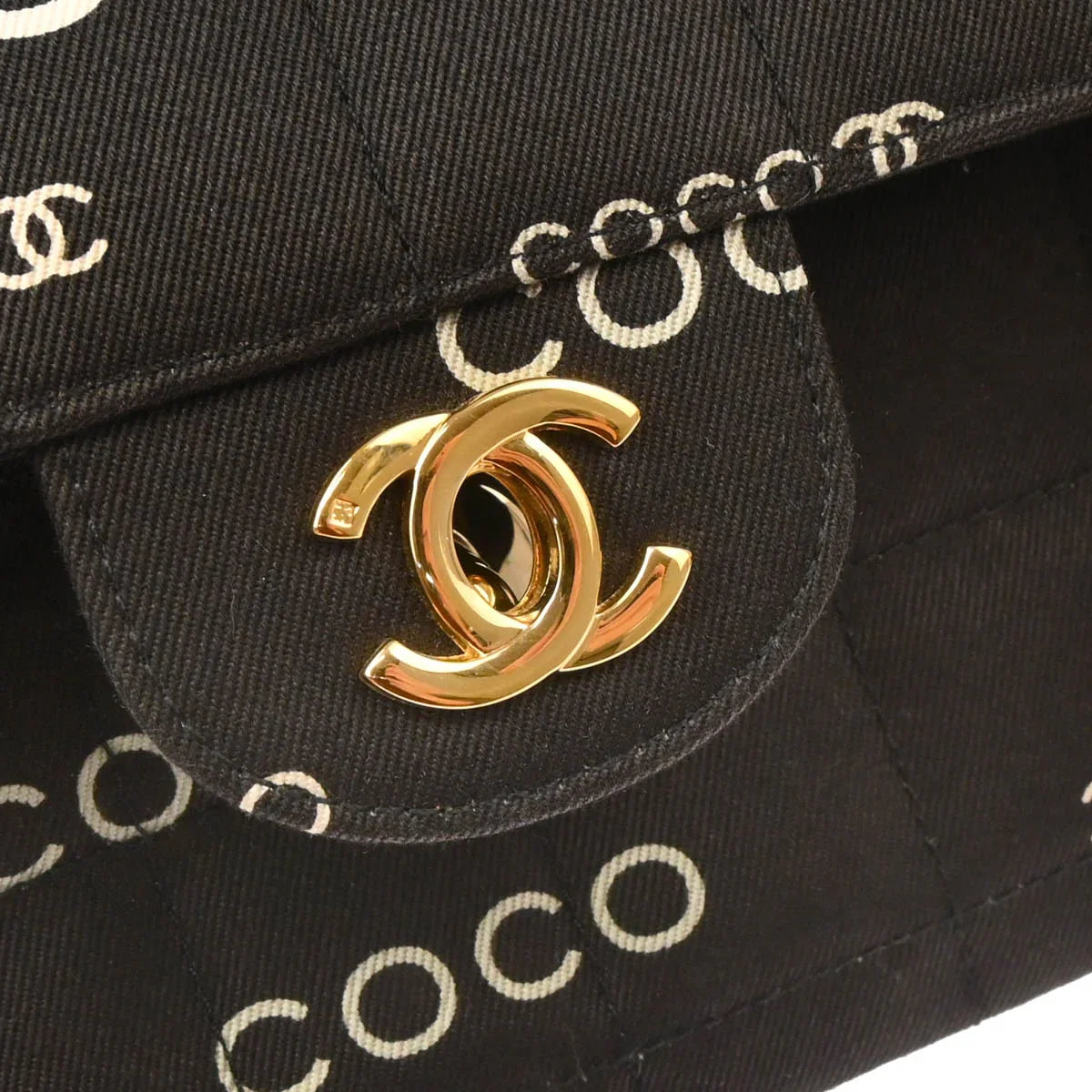 Chanel 2000-2001 Black Canvas COCO East West Choco Bar Shoulder Bag