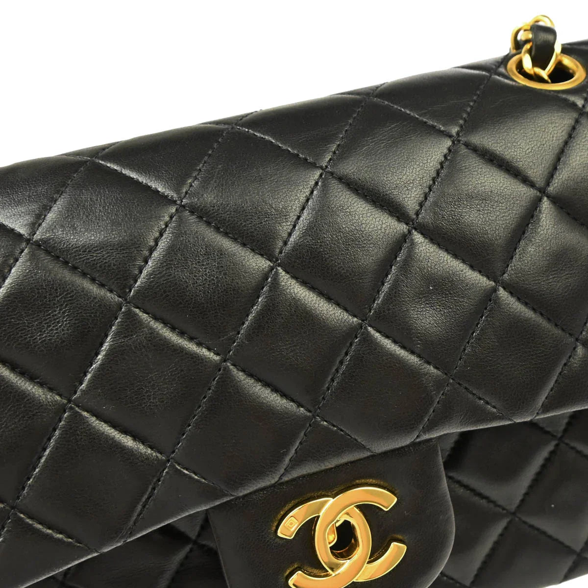 Chanel 1994-1996 Black Lambskin Small Classic Double Flap Shoulder Bag