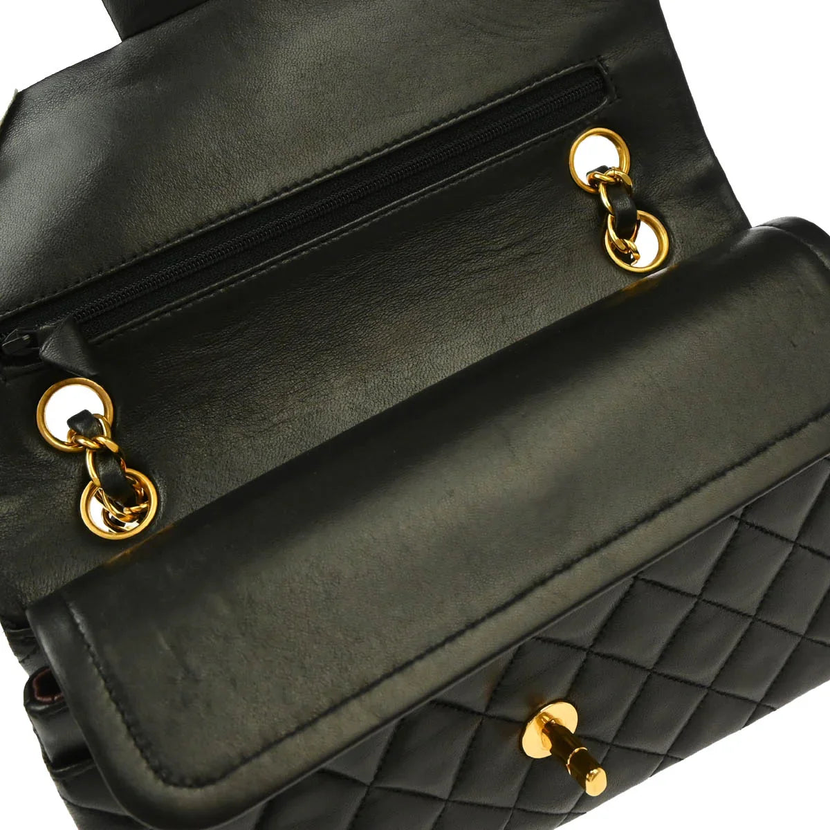 Chanel 1994-1996 Black Lambskin Small Classic Double Flap Shoulder Bag
