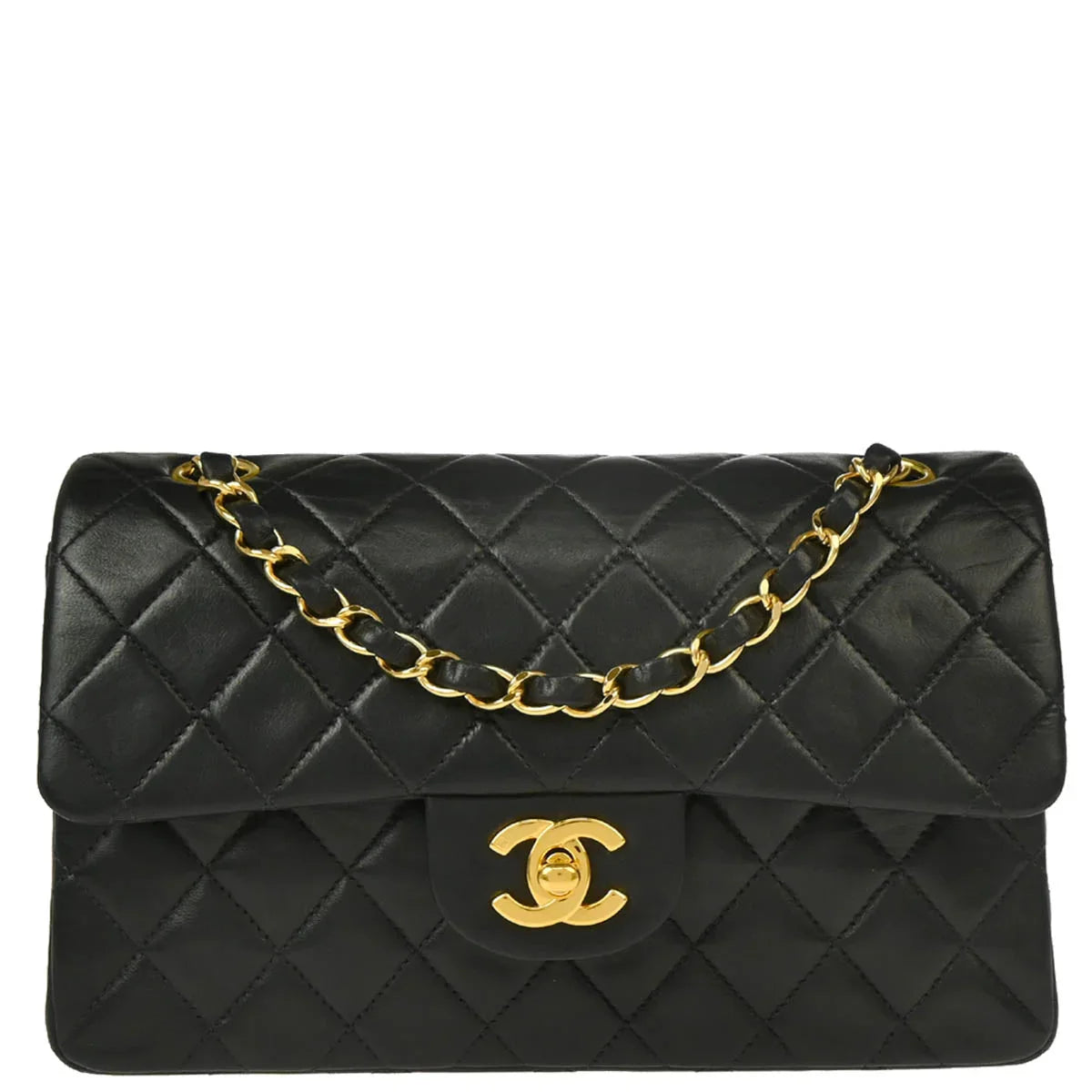 Chanel 2000-2002 Black Lambskin Small Classic Double Flap Shoulder Bag