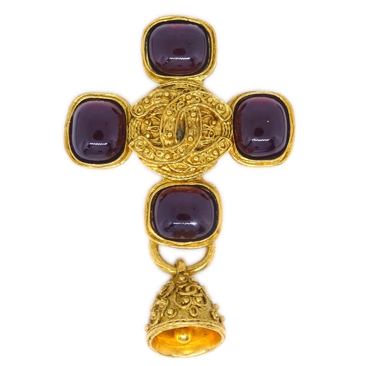 Chanel Gripoix Brooch Pin Gold Red 94A