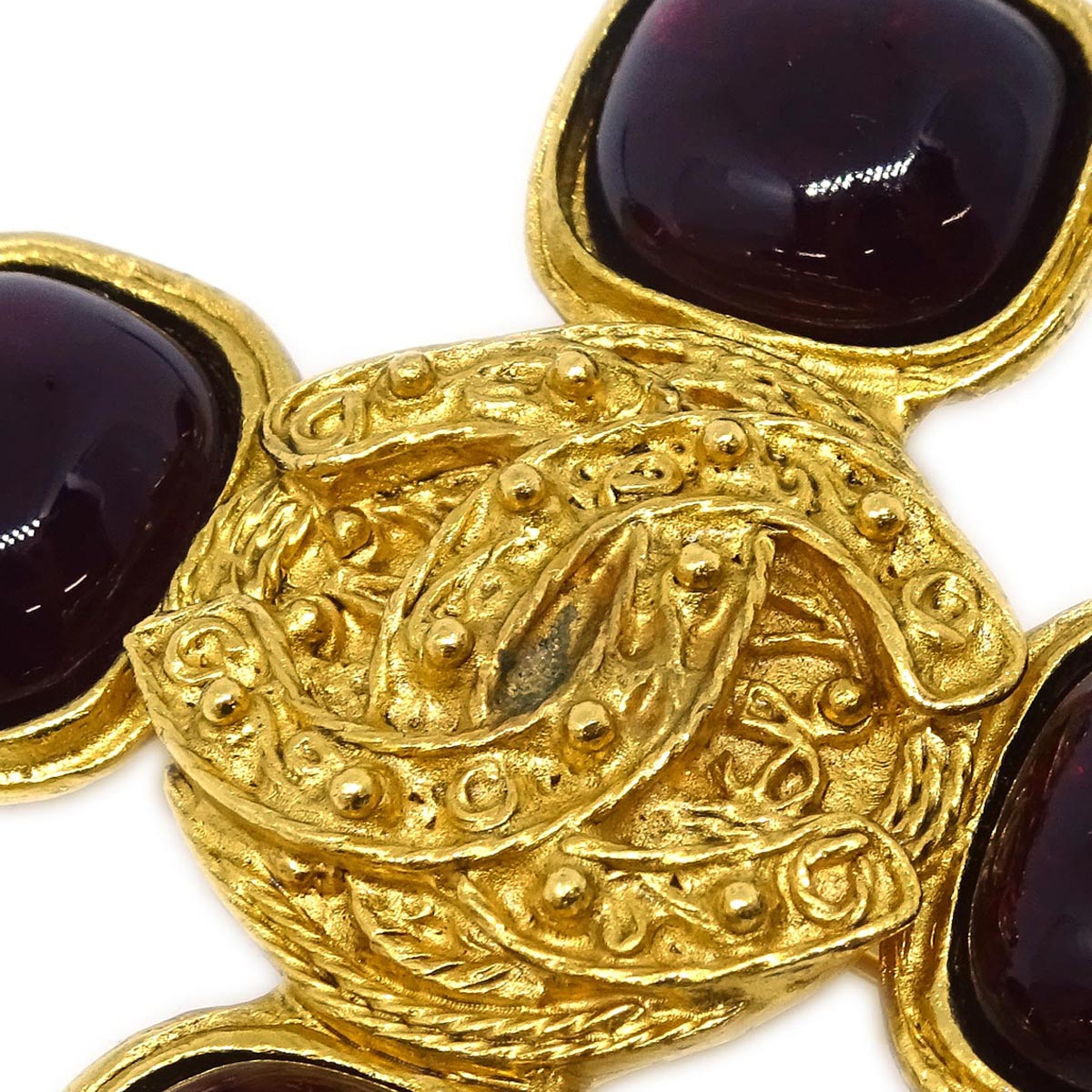 Chanel Gripoix Brooch Pin Gold Red 94A