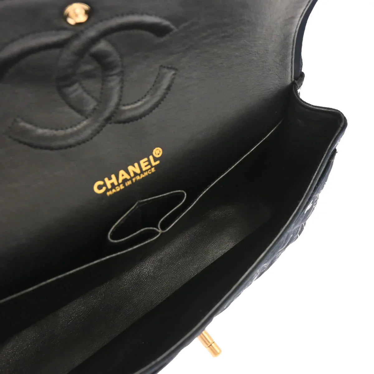 Chanel 2002-2003 Navy Canvas Icon Medium Classic Double Flap Shoulder Bag