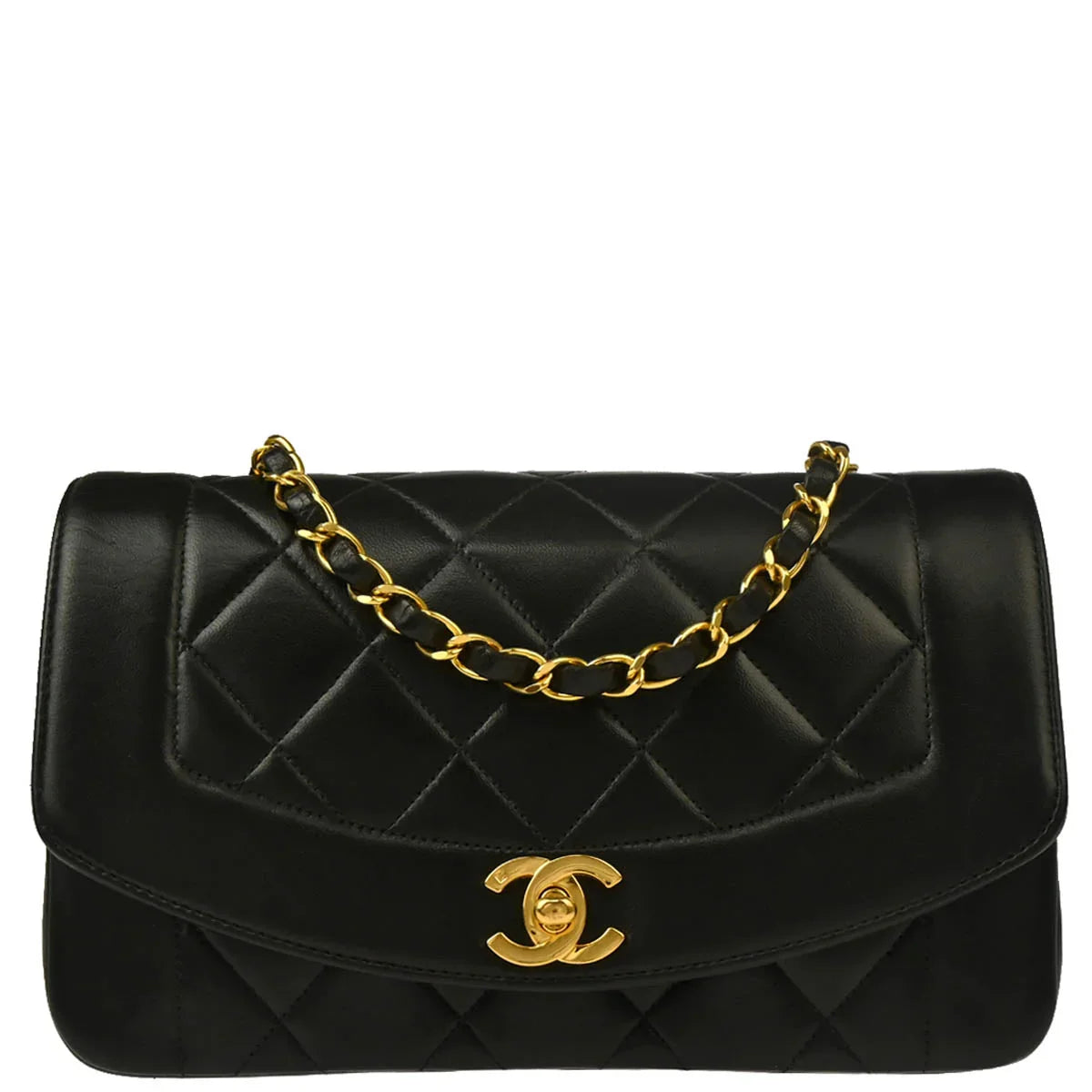 Chanel 1996-1997 Black Lambskin Small Diana Shoulder Bag