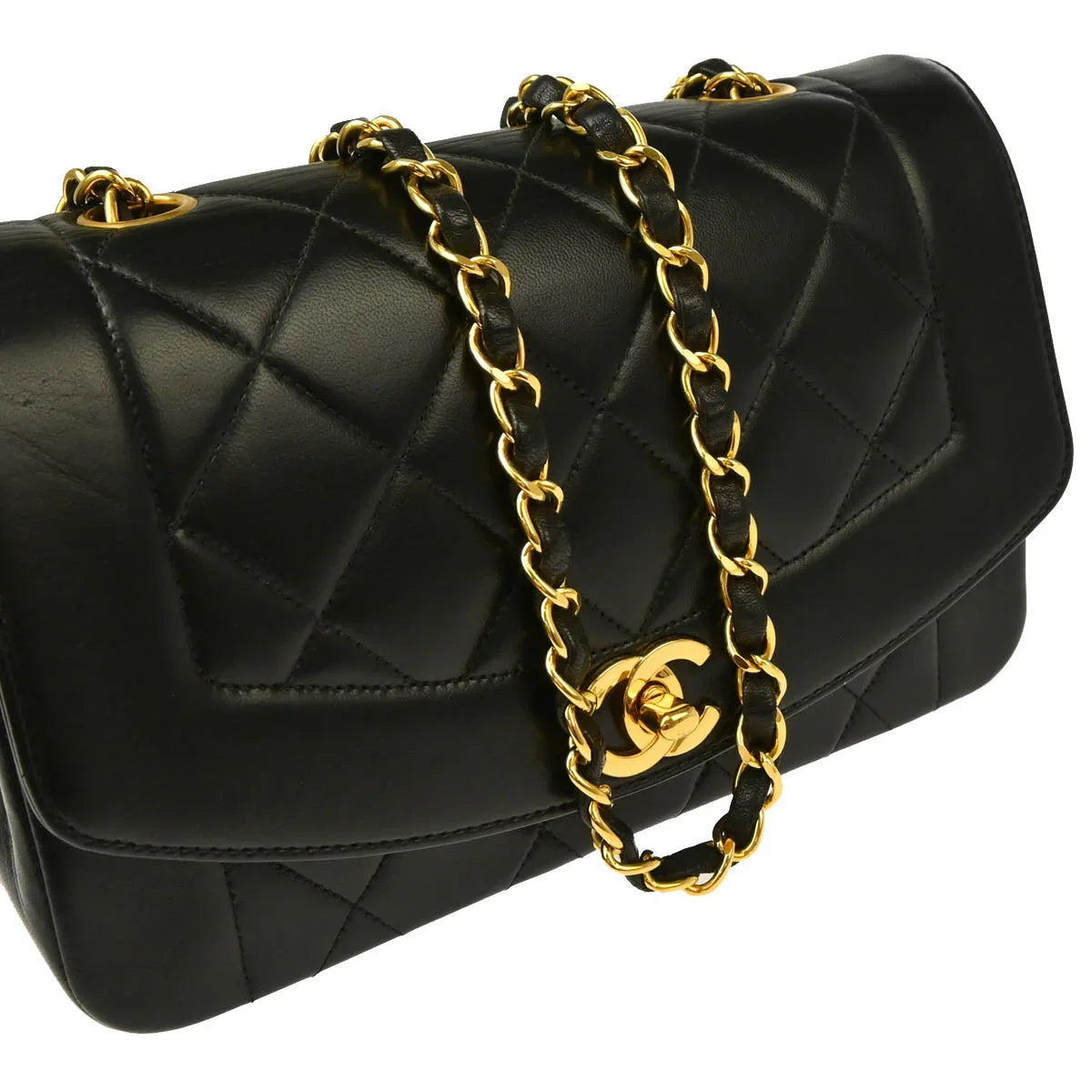 Chanel 1996-1997 Black Lambskin Small Diana Shoulder Bag