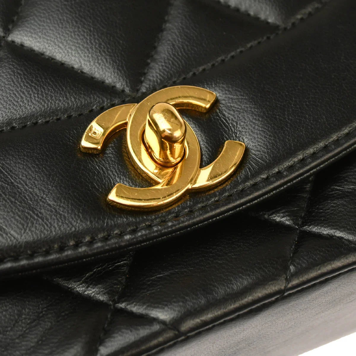 Chanel 1996-1997 Black Lambskin Small Diana Shoulder Bag
