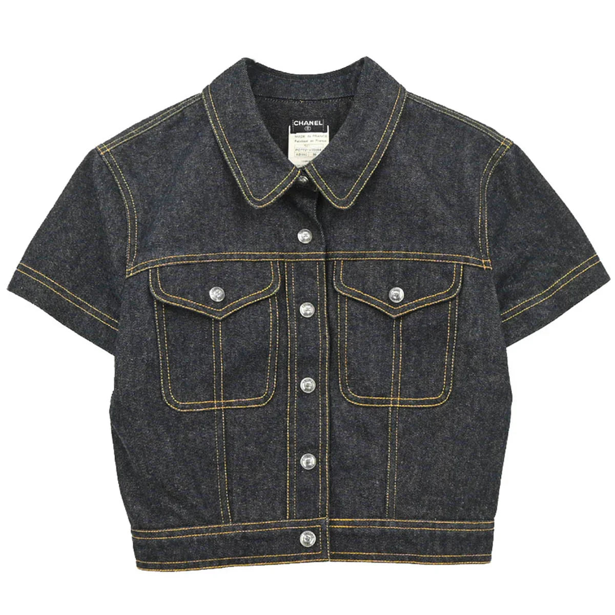 Chanel 1997 Single Breasted Short Sleeve Denim Jacket #38