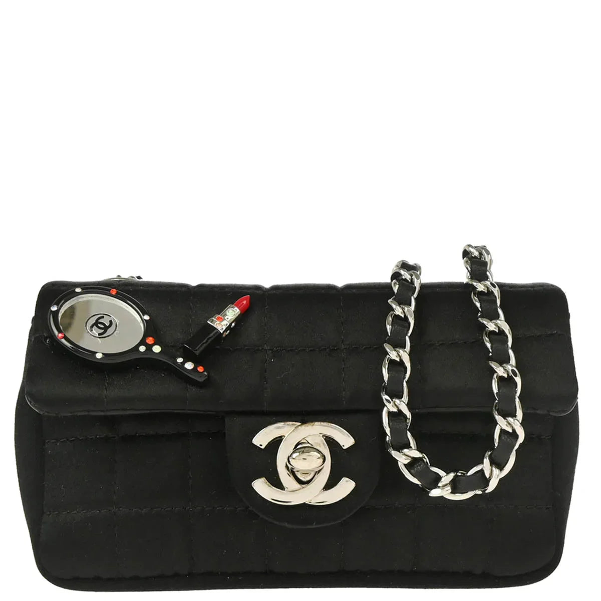 Chanel 2005-2006 Black Satin Choco Bar Lipstick Shoulder Bag