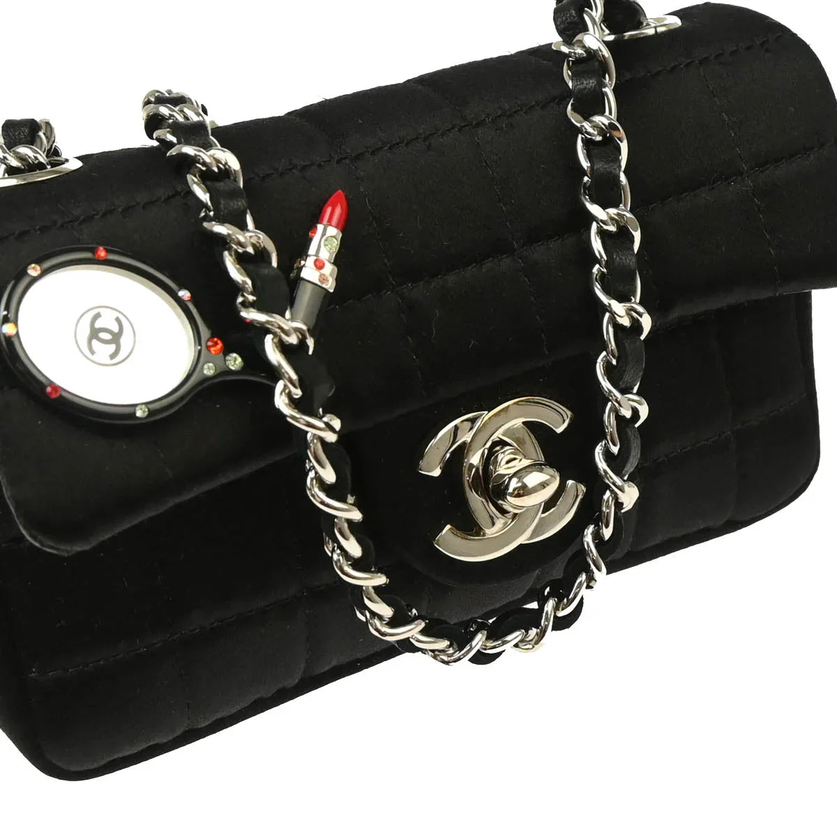 Chanel 2005-2006 Black Satin Choco Bar Lipstick Shoulder Bag