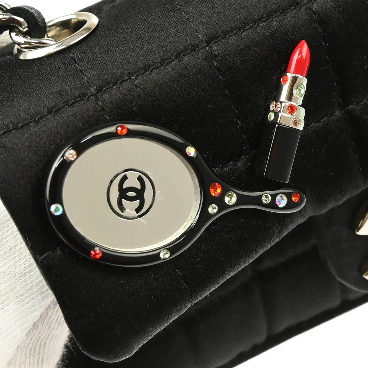 Chanel 2005-2006 Black Satin Choco Bar Lipstick Shoulder Bag