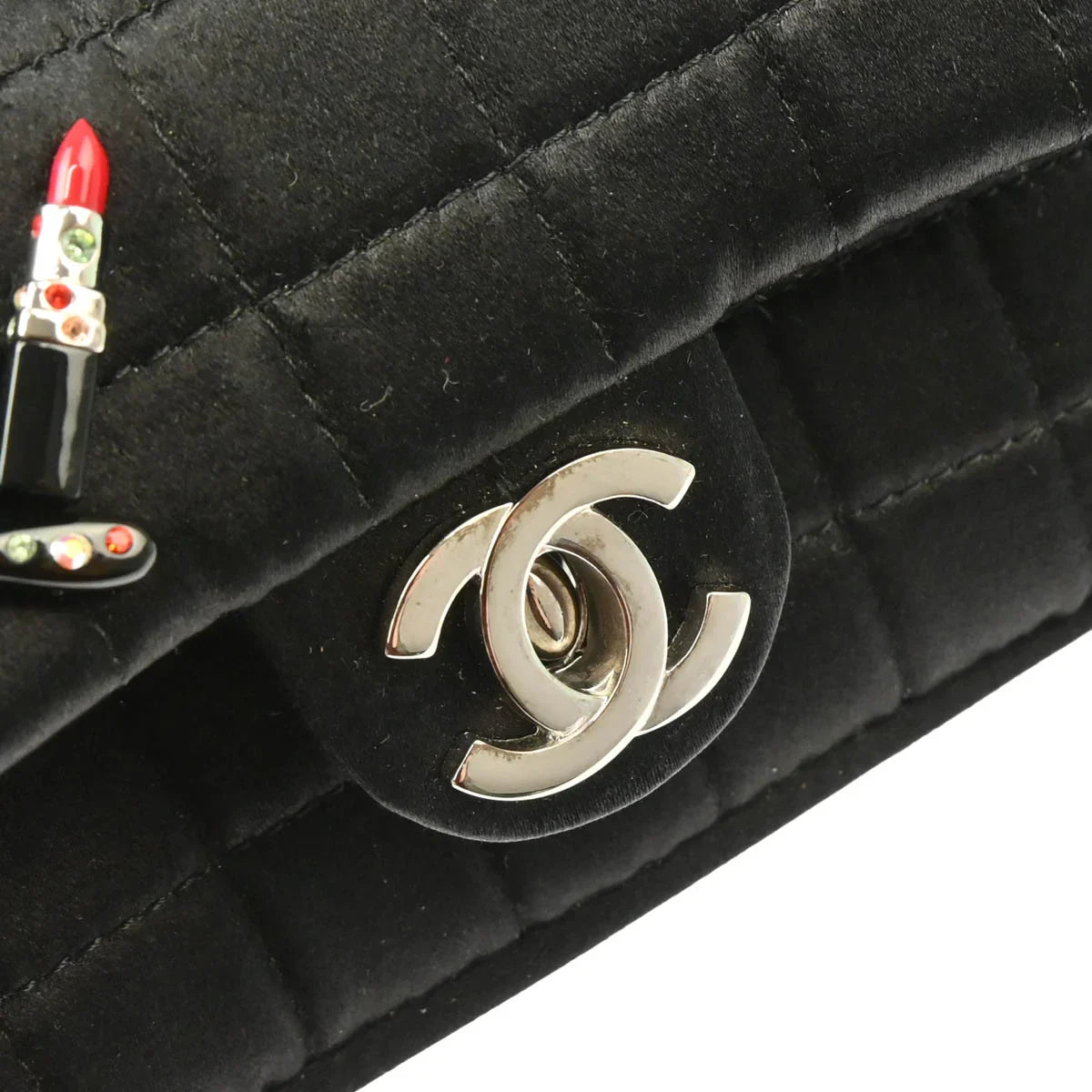 Chanel 2005-2006 Black Satin Choco Bar Lipstick Shoulder Bag