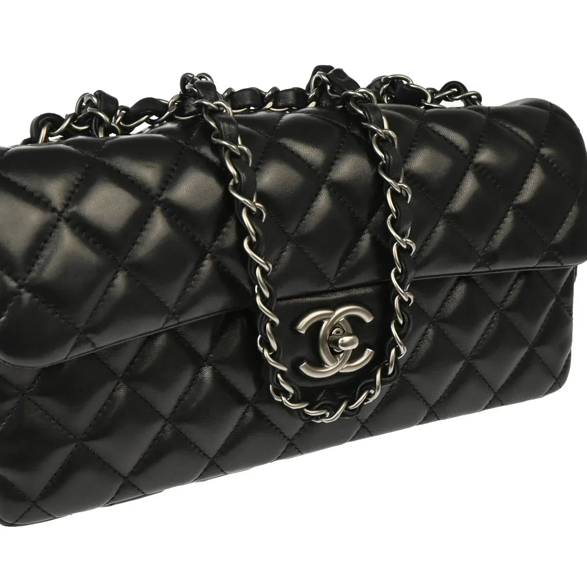 Chanel 2008-2009 Black Lambskin East West Shoulder Bag