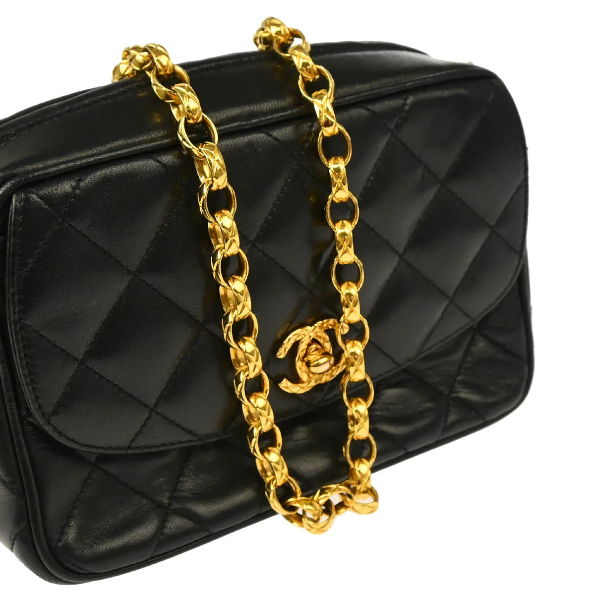 Chanel 1991-1994 Black Lambskin Camera Bag Mini