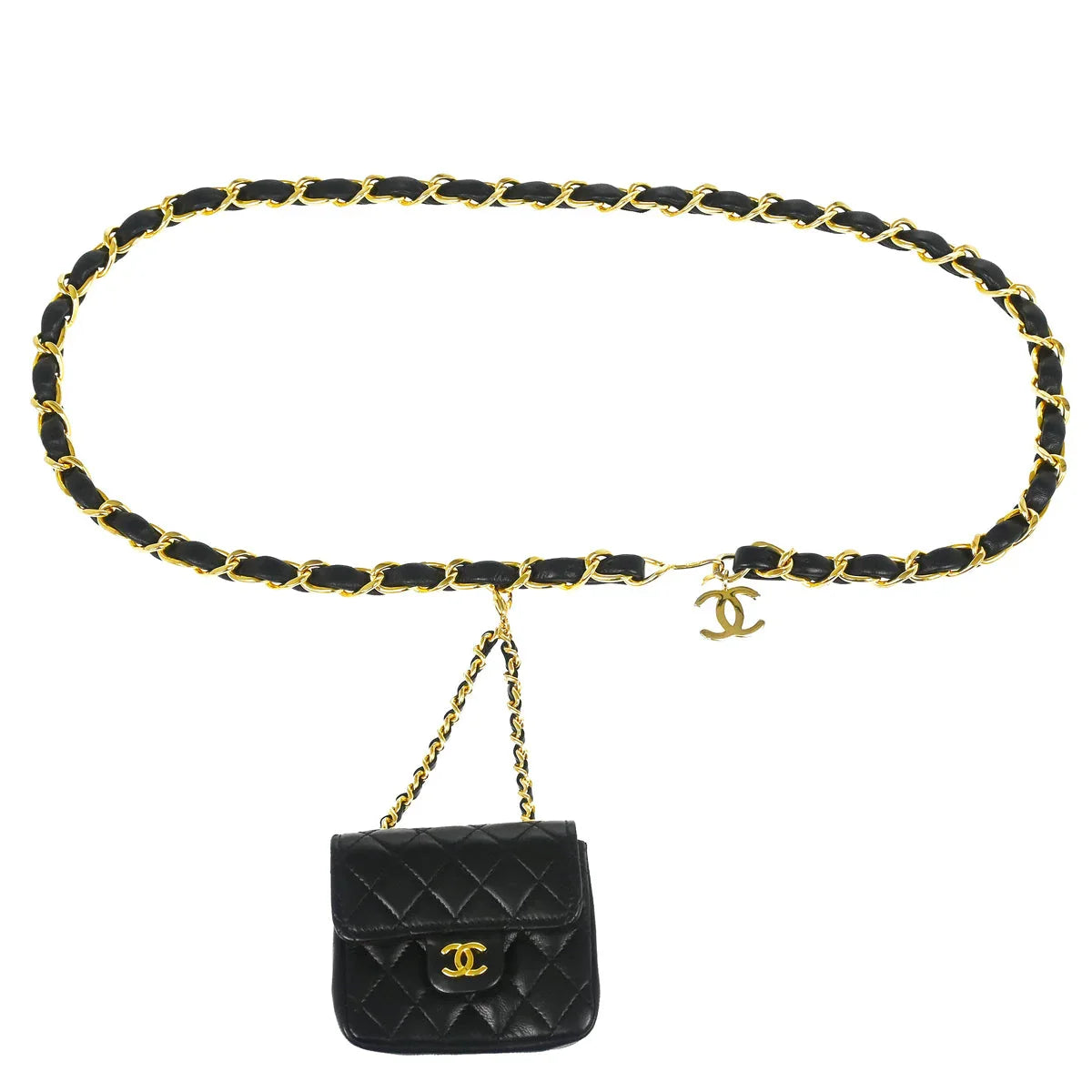 Chanel 1986-1988 Black Lambskin Classic Flap Micro Belt Bag