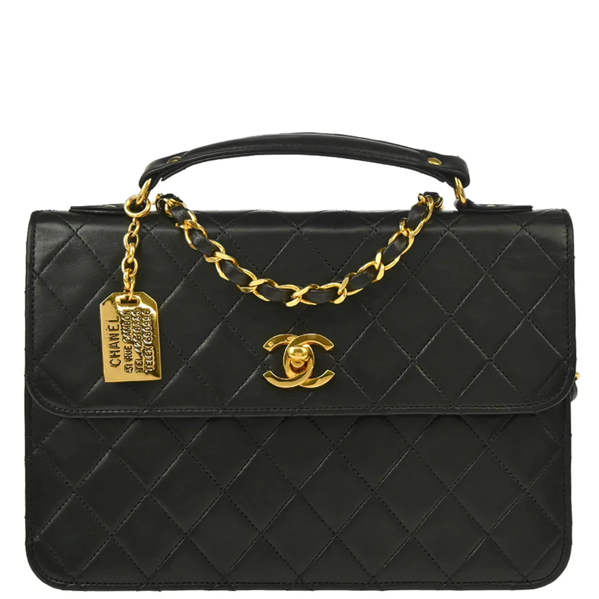 Chanel 1986-1988 Black Lambskin 2way Shoulder Handbag