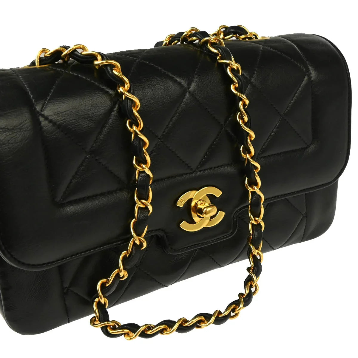 Chanel 1989-1991 Black Lambskin Shoulder Bag