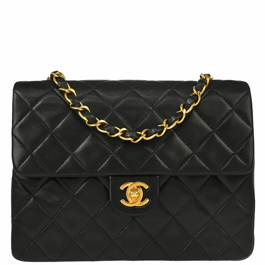 Chanel 1991-1994 Black Lambskin Classic Square Flap Shoulder Bag