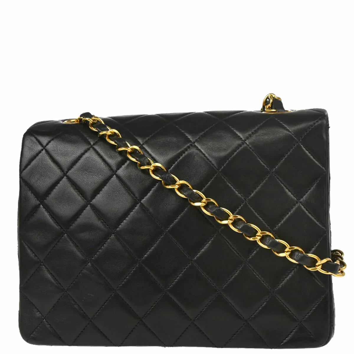 Chanel 1991-1994 Black Lambskin Classic Square Flap Shoulder Bag